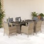 Set comedor de jardín 7 pzas con cojines ratán sintético beige de vidaXL, Conjuntos de jardín - Ref: Foro24-3211888, Precio: ...