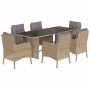 Set comedor de jardín 7 pzas con cojines ratán sintético beige de vidaXL, Conjuntos de jardín - Ref: Foro24-3211888, Precio: ...