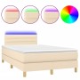 Cama box spring con colchón y luces LED tela crema 120x190 cm de vidaXL, Camas y somieres - Ref: Foro24-3270100, Precio: 376,...