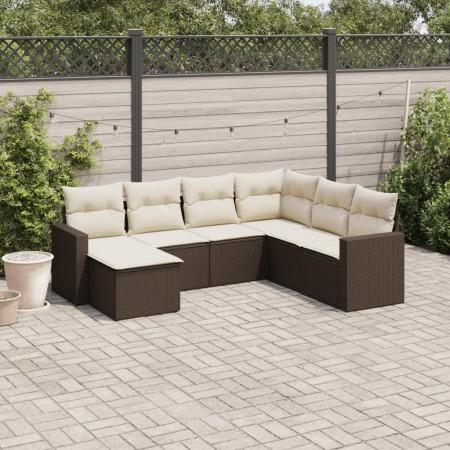 7-piece garden sofa set with brown PE rattan cushions by vidaXL, Garden sets - Ref: Foro24-3219293, Price: 471,79 €, Discount: %