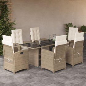 7-teiliges Garten-Esszimmer-Set mit Kissen synthetisches Rattan beige von vidaXL, Gartensets - Ref: Foro24-3212494, Preis: 1,...