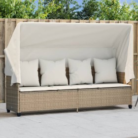 Sonnenliege mit Stoffverdeck und Kissen beige synthetisches Rattan von vidaXL, Liegen - Ref: Foro24-368357, Preis: 272,99 €, ...