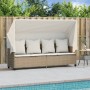 Sonnenliege mit Stoffverdeck und Kissen beige synthetisches Rattan von vidaXL, Liegen - Ref: Foro24-368357, Preis: 273,85 €, ...