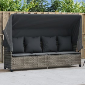 Sonnenliege mit Stoffverdeck und Kissen synthetisches Rattangrau von vidaXL, Liegen - Ref: Foro24-368355, Preis: 272,84 €, Ra...