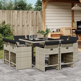 Set comedor de jardín 9 pzas cojines ratán sintético gris claro de vidaXL, Conjuntos de jardín - Ref: Foro24-3211199, Precio:...