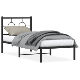 Bed frame with black metal headboard 80x200 cm by vidaXL, Beds and slatted bases - Ref: Foro24-376217, Price: 62,34 €, Discou...