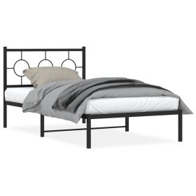 Bed frame with black metal headboard 100x190 cm by vidaXL, Beds and slatted bases - Ref: Foro24-376220, Price: 66,99 €, Disco...