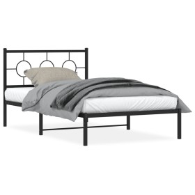 Estructura de cama con cabecero metal negro 107x203 cm de vidaXL, Camas y somieres - Ref: Foro24-376222, Precio: 68,99 €, Des...