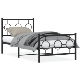 Estructura de cama con cabecero y estribo metal negro 90x190 cm de vidaXL, Camas y somieres - Ref: Foro24-376236, Precio: 72,...