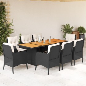 Set de comedor de jardín 9 pzas y cojines ratán sintético negro de vidaXL, Conjuntos de jardín - Ref: Foro24-3211895, Precio:...