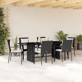 7-teiliges Garten-Esszimmerset und Kissen synthetisches Rattan schwarz von vidaXL, Gartensets - Ref: Foro24-3213490, Preis: 5...