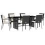 Set de comedor de jardín 7 pzas y cojines ratán sintético negro de vidaXL, Conjuntos de jardín - Ref: Foro24-3213490, Precio:...