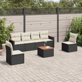 7-teiliges Garten-Esszimmerset und Kissen synthetisches Rattan schwarz von vidaXL, Gartensets - Ref: Foro24-3258269, Preis: 3...