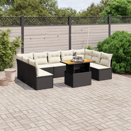 Set de sofás de jardín 10 pzas cojines ratán sintético negro de vidaXL, Conjuntos de jardín - Ref: Foro24-3271455, Precio: 68...