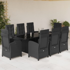 Set de comedor de jardín 9 pzas y cojines ratán sintético negro de vidaXL, Conjuntos de jardín - Ref: Foro24-3212489, Precio:...