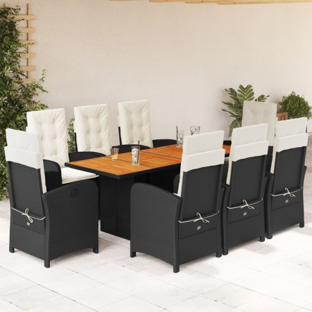 Set de comedor de jardín 9 pzas y cojines ratán sintético negro de vidaXL, Conjuntos de jardín - Ref: Foro24-3212274, Precio:...