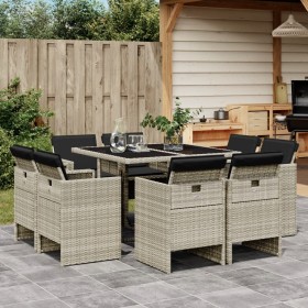 Garten Esszimmer Set 9-tlg Kissen synthetisches Rattan hellgrau von vidaXL, Gartensets - Ref: Foro24-3210659, Preis: 617,99 €...