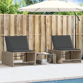 Sun loungers with small table, 2 units, synthetic gray rattan by vidaXL, Loungers - Ref: Foro24-368424, Price: 184,57 €, Disc...