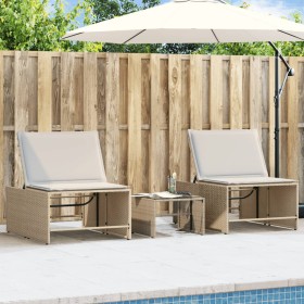 Sun loungers with side table, 2 units, synthetic beige rattan by vidaXL, Loungers - Ref: Foro24-368426, Price: 195,99 €, Disc...