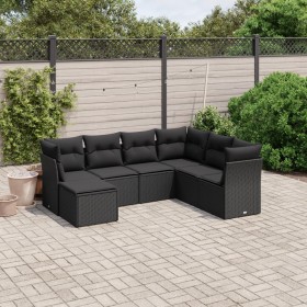 7-teiliges Garten-Esszimmerset und Kissen synthetisches Rattan schwarz von vidaXL, Gartensets - Ref: Foro24-3263211, Preis: 4...