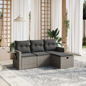 Set de sofás de jardín 4 pzas y cojines ratán sintético gris de vidaXL, Conjuntos de jardín - Ref: Foro24-3263756, Precio: 28...