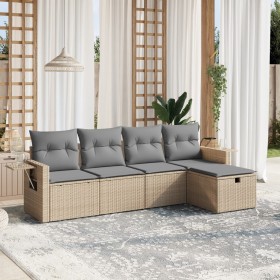 Garden sofa set with beige mixed cushions, 5 pieces, PE rattan. by vidaXL, Garden sets - Ref: Foro24-3263775, Price: 336,39 €...