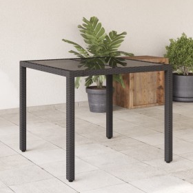 Garden table with black PE rattan surface and glass top, 90x90x75 cm. by vidaXL, Garden tables - Ref: Foro24-365525, Price: 1...