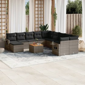 Set de sofás de jardín 12 pzas con cojines ratán sintético gris de vidaXL, Sofás modulares de exterior - Ref: Foro24-3224863,...