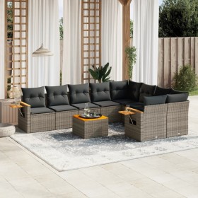 Garden sofa set 10 pieces with gray synthetic rattan cushions by vidaXL, Garden sets - Ref: Foro24-3227152, Price: 661,20 €, ...