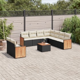 Set de sofás de jardín 10 pzas cojines ratán sintético negro de vidaXL, Conjuntos de jardín - Ref: Foro24-3227785, Precio: 68...