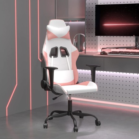 Silla gaming de masaje cuero sintético blanco y rosa de vidaXL, Sillones para videojuegos - Ref: Foro24-345408, Precio: 122,9...