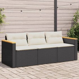 3-Sitzer-Gartensofa mit schwarzen Kissen aus synthetischem Rattan von vidaXL, Outdoor-Sofas - Ref: Foro24-365829, Preis: 246,...