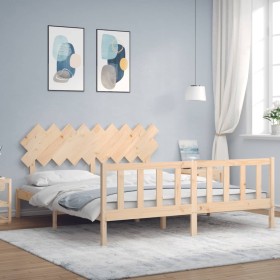 Double bed frame with solid wood headboard by vidaXL, Beds and slatted bases - Ref: Foro24-3193481, Price: 156,99 €, Discount: %