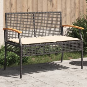 Garden bench with black synthetic rattan cushion and acacia wood by vidaXL, garden benches - Ref: Foro24-366255, Price: 98,99...