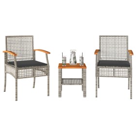 Small table and chairs with 3-piece PE rattan cushions in gray acacia wood. by vidaXL, Garden sets - Ref: Foro24-366260, Pric...