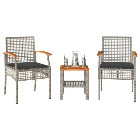 Small table and chairs with 3-piece PE rattan cushions in gray acacia wood. by vidaXL, Garden sets - Ref: Foro24-366260, Pric...