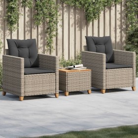 Tisch und Stühle mit Kissen 3 Stk. PE Rattanholz Akaziengrau von vidaXL, Gartensets - Ref: Foro24-366310, Preis: 204,59 €, Ra...