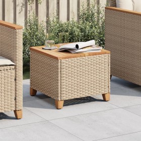 Garden table made of synthetic rattan and acacia wood in beige, measuring 45x45x37 cm. by vidaXL, Garden tables - Ref: Foro24...