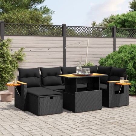 Set de comedor de jardín 7 pzas y cojines ratán sintético negro de vidaXL, Conjuntos de jardín - Ref: Foro24-3276142, Precio:...