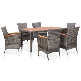 Set de comedor para jardín 7 pzas cojines ratán sintético gris de vidaXL, Conjuntos de jardín - Ref: Foro24-46084, Precio: 46...