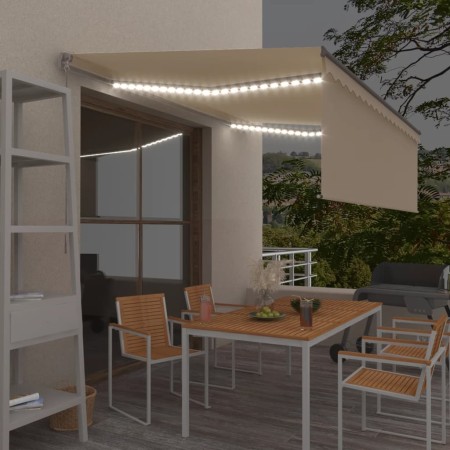 Toldo manual retráctil con persiana y LED crema 4x3 m de vidaXL, Toldos - Ref: Foro24-3069422, Precio: 435,99 €, Descuento: %