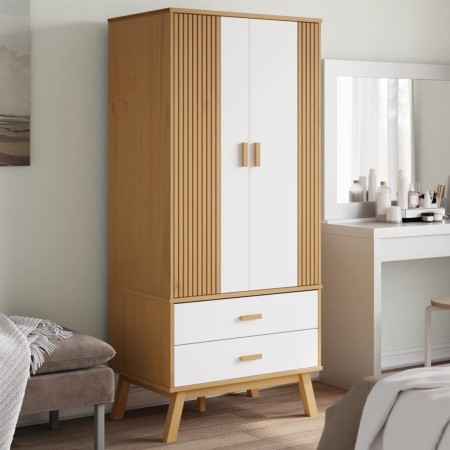 OLDEN wardrobe made of solid pine wood in white and brown, measuring 76.5x53x172 cm. by vidaXL, Wardrobes - Ref: Foro24-35859...