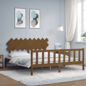 Honey brown solid wood bed frame with headboard by vidaXL, Beds and slatted bases - Ref: Foro24-3193484, Price: 164,99 €, Dis...