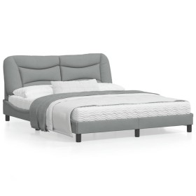 Bed frame with light gray fabric headboard 160x200 cm by vidaXL, Beds and slatted bases - Ref: Foro24-3207779, Price: 210,96 ...