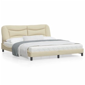 Bed frame with cream-colored fabric headboard 180x200 cm by vidaXL, Beds and slatted bases - Ref: Foro24-3207791, Price: 265,...