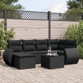 7-teiliges Garten-Esszimmerset und Kissen synthetisches Rattan schwarz von vidaXL, Gartensets - Ref: Foro24-3254002, Preis: 4...