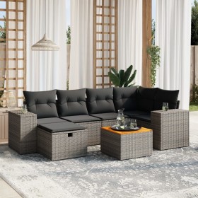 7-piece garden sofa set with gray PE rattan cushions by vidaXL, Garden sets - Ref: Foro24-3265176, Price: 467,10 €, Discount: %