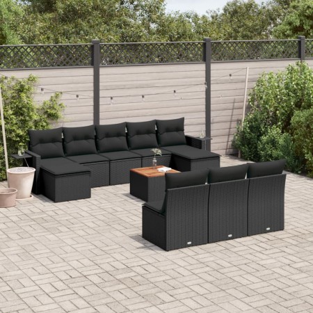 Set mit 11 Stück Gartensofas und Kissen synthetisches Rattan schwarz von vidaXL, Modulare Sofas für den Außenbereich - Ref: F...