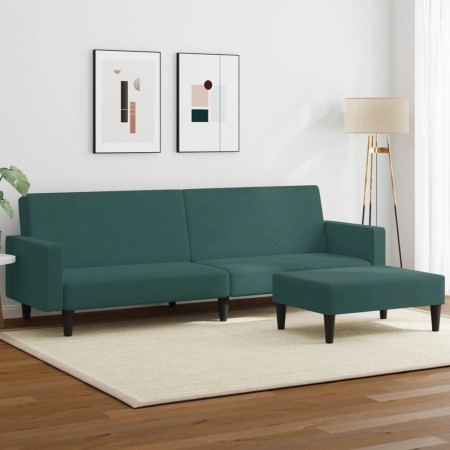 Sofá cama de 2 plazas con taburete terciopelo verde oscuro de vidaXL, Sofás - Ref: Foro24-3216238, Precio: 280,19 €, Descuent...