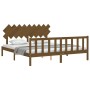 Honey brown solid wood bed frame with headboard by vidaXL, Beds and slatted bases - Ref: Foro24-3193484, Price: 164,60 €, Dis...